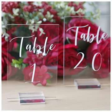 UNIQOOO Acrylic Wedding Table Number 1-20 with Stand | 4x6 inch Printed Calligraphy, Sign and Holder...
