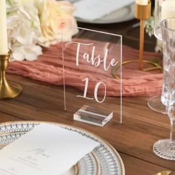 UNIQOOO Acrylic Wedding Table Number 1-20 with Stand | 4x6 inch Printed Calligraphy, Sign and Holder | Perfect for Wedding, Reception, Centerpiece Decoration, Event, Party
