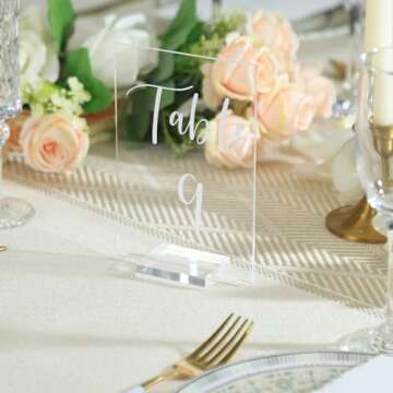 UNIQOOO Acrylic Wedding Table Number 1-20 with Stand | 4x6 inch Printed Calligraphy, Sign and Holder | Perfect for Wedding, Reception, Centerpiece Decoration, Event, Party