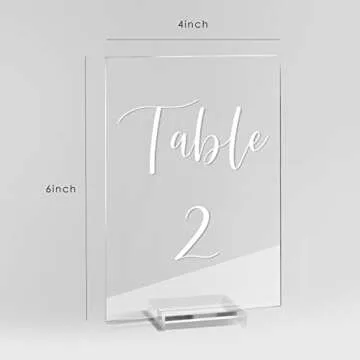 UNIQOOO Acrylic Wedding Table Number 1-20 with Stand | 4x6 inch Printed Calligraphy, Sign and Holder | Perfect for Wedding, Reception, Centerpiece Decoration, Event, Party