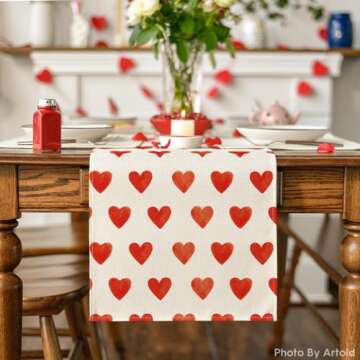 Artoid Mode Love Heart Valentine's Day Table Runner, Seasonal Anniversary Kitchen Dining Table Decor...