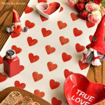 Artoid Mode Love Heart Valentine's Day Table Runner, Seasonal Anniversary Kitchen Dining Table Decoration for Indoor Home Party 13x72 Inch