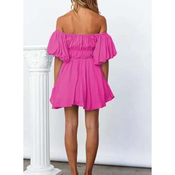 Dokotoo Women One Shoulder Dresses Fashion 2023 Lantern Sleeve Hot Pink Pirate Dress Ruffle Elastic Waist A-Line Spring Dresses for Wedding Guest XX-Large