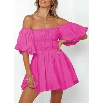 Dokotoo Stylish One Shoulder Lantern Sleeve Dress for Women