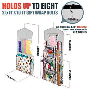 Regal Bazaar Double-Sided Hanging Gift Bag and Gift Wrap Organizer (Light Grey)