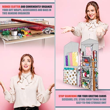 Regal Bazaar Double-Sided Hanging Gift Bag and Gift Wrap Organizer (Light Grey)