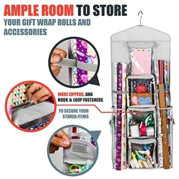 Regal Bazaar Double-Sided Hanging Gift Bag and Gift Wrap Organizer (Light Grey)