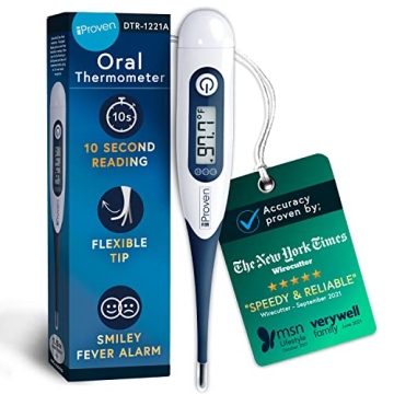 iProven Oral Thermometer - 10 Sec Digital Readings, Flexible Tip & Fever Alarm