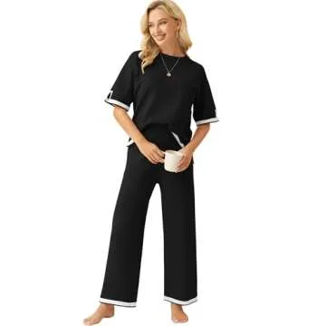 NORACORA Knit Sweater Sets for Women 2 Piece Outfits Cute Matching Pajamas Set Casual High Low T Shi...