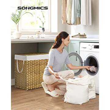 SONGMICS 130L Laundry Hamper with Lid and Dual Liners for Efficient Sorting