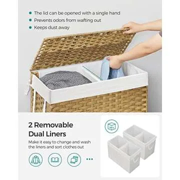 SONGMICS Laundry Hamper with Lid, 130L Capacity, 2 Liners, 6 Mesh Bags