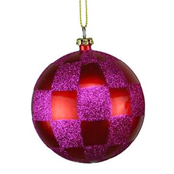 Vibrant Fuchsia & Red Checker Ball Christmas Ornaments