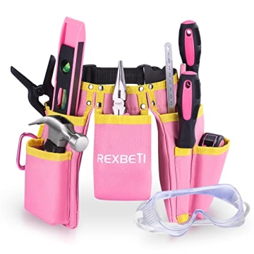 REXBETI 18pcs Pink Kids Tool Set for Young Builders