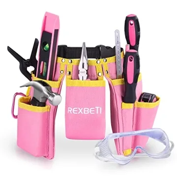 REXBETI 18pcs Pink Kids Tool Set for Young Builders