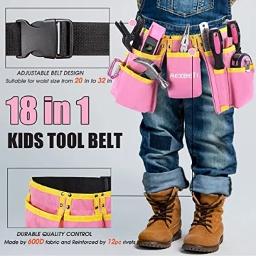REXBETI 18pcs Pink Kids Tool Set for Young Builders