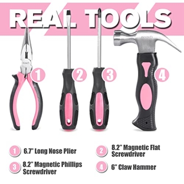 REXBETI 18pcs Pink Kids Tool Set for Young Builders