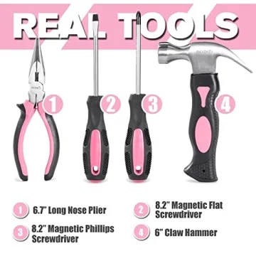 REXBETI 18pcs Pink Kids Tool Set for Young Builders