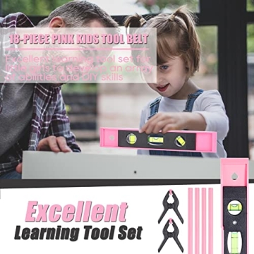 REXBETI 18pcs Pink Kids Tool Set for Young Builders