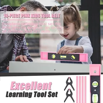 REXBETI 18pcs Pink Kids Tool Set for Young Builders