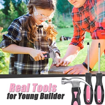 REXBETI 18pcs Pink Kids Tool Set for Young Builders