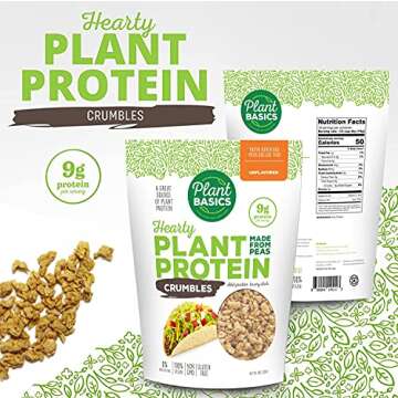 Plant Basics - Hearty Plant Protein - Unflavored Crumbles, 8 oz, Made from Peas, Non-GMO, Gluten Free, Low Fat, Low Sodium, Vegan, Meat Substitute