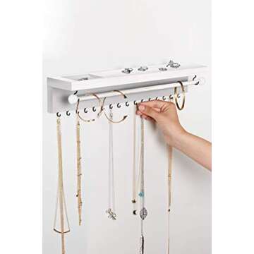 Rustic White Necklace Jewelry Organizer - Wall Mount Jewelry Holder - Mounted Hanging Jewelry Storag...
