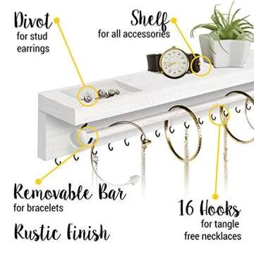 Rustic White Wall-Mount Jewelry Organizer for Stylish Storage