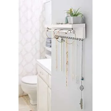 Rustic White Wall-Mount Jewelry Organizer for Stylish Storage