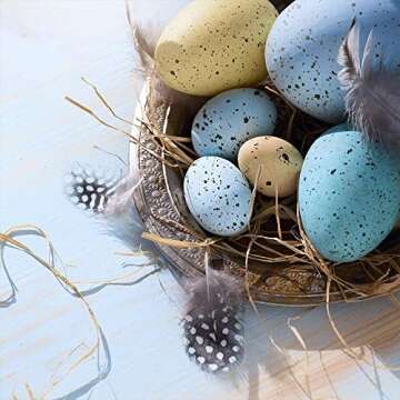 18 Pcs 3 Sizes 6 Colors Hanging Foam Easter Eggs Speckled Eggs Ornaments Decorative Easter Eggs in Transparent Packing Box with Faux Grass for Easter Tree Decorations Basket Filler