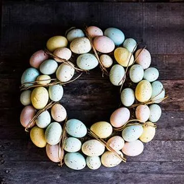 18 Pcs 3 Sizes 6 Colors Hanging Foam Easter Eggs Speckled Eggs Ornaments Decorative Easter Eggs in Transparent Packing Box with Faux Grass for Easter Tree Decorations Basket Filler