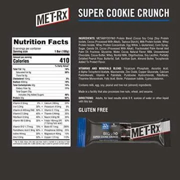 MET-Rx Big 100 Protein Bar, Meal Replacement Bar, 32G Protein, Super Cookie Crunch, 9 Bars (Pack of ...
