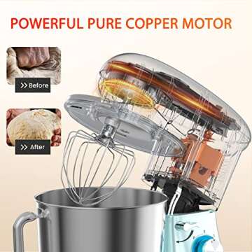 Stand Mixer, KICHOT 7QT Household Stand Mixers, 660W 6+P Speed Tilt-Head Dough Mixers with Dough Hoo...