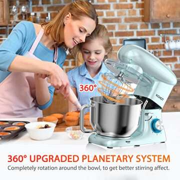 Stand Mixer, KICHOT 7QT Household Stand Mixers, 660W 6+P Speed Tilt-Head Dough Mixers with Dough Hook, Beater, Wire Whisk & Splash Guard Attachments for Baking, Cake, Cookie, Kneading-Blue