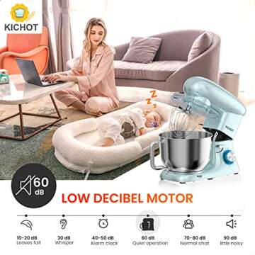 Stand Mixer, KICHOT 7QT Household Stand Mixers, 660W 6+P Speed Tilt-Head Dough Mixers with Dough Hook, Beater, Wire Whisk & Splash Guard Attachments for Baking, Cake, Cookie, Kneading-Blue