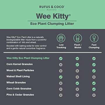 Rufus & Coco Wee Kitty Eco Plant Tofu Cat Litter | Natural Flushable Clumping Cat Litter | Low Tracking Biodegradable Soy Pellets | Super Absorbent Soy Bean Fibres 8.8 lbs
