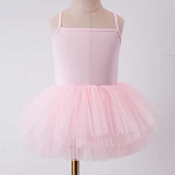 Little Girls Ballet Skirted Leotards Strap Tutu Dress for Dance in Pink 5-6t