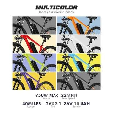 Qlife Racer Electric Bike for Adults - 21-Speed Mountain Lightweight Ebike with Peak 750W 22MPH Brus...