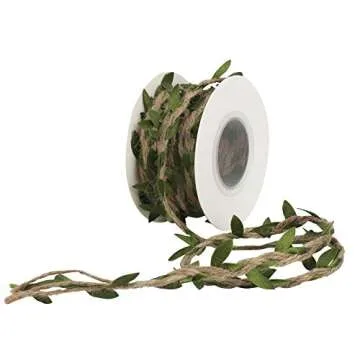 MEEDEE Natural Jute Twine Burlap String Leaf Twine with Twine Vine Green Leaves, 1" x 10 Yards, Perfect for Boho Baby Shower Party Jute Garland Twine Wreath Decorative