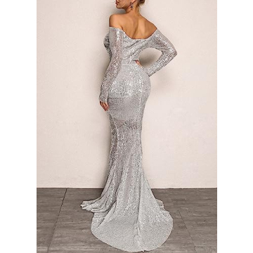 Ohvera Off Shoulder Sequined Long Sleeve Dress for Women