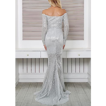 Ohvera Off Shoulder Sequined Long Sleeve Dress for Women