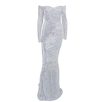 Ohvera Off Shoulder Sequined Long Sleeve Dress for Women