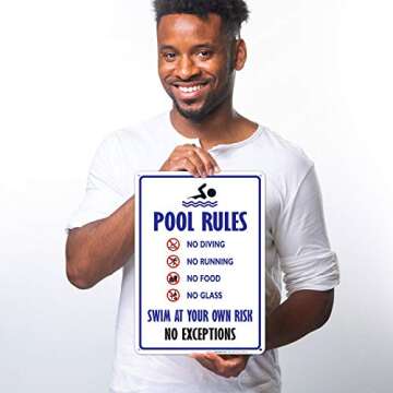 Sigo Signs, Pool Rules Sign, No Diving No Running No Food No Glass, 10x14 Inches, Rust Free .040 Alu...