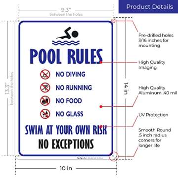Sigo Signs Pool Rules | Durable Fade Resistant Aluminum