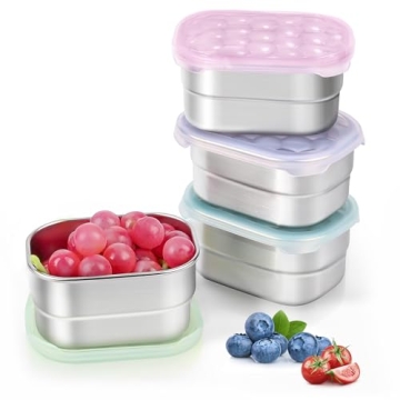 Tanjiae Small Stainless Steel Snack Containers for Kids and Toddlers | Easy Open Leak Proof Food Con...