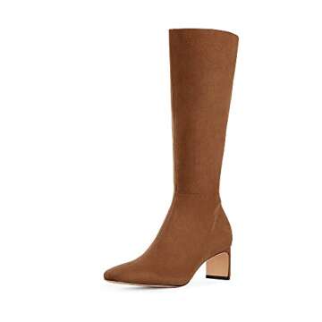 DREAM PAIRS Women's Knee High Suede Chunky Heel Side Zipper Fashion Boots