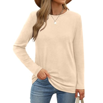 XIEERDUO Women's Long Sleeve Basic Tees in Apricot