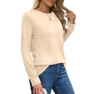 XIEERDUO Women's Long Sleeve Basic Tees in Apricot