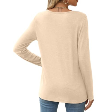 XIEERDUO Women's Long Sleeve Basic Tees in Apricot