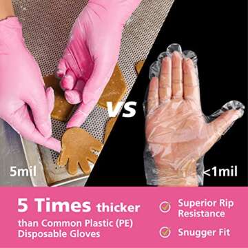 OriStout Disposable Gloves for Women, Pink Vinyl Gloves Disposable Latex Free for Cooking, Food Prep, Cleaning, Hair Dye, Tattoo, Medium Duty, Touch Screen, Small, 50 Pack