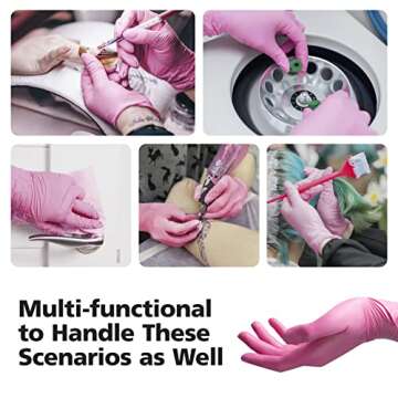 OriStout Disposable Gloves for Women, Pink Vinyl Gloves Disposable Latex Free for Cooking, Food Prep, Cleaning, Hair Dye, Tattoo, Medium Duty, Touch Screen, Small, 50 Pack